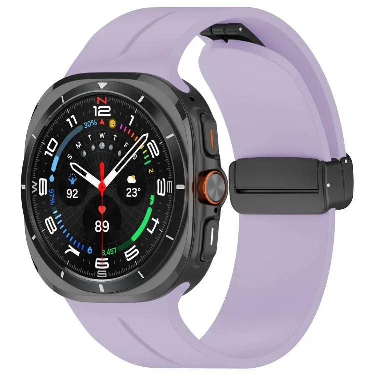 xDfind フラットヘッド グルーブ 折りたたみ ブラックバックル シリコンウォッチバンド、Samsung Galaxy Watch Ultra / Ultra 2025用