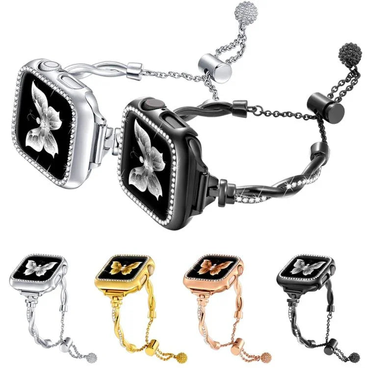 xDfind ツイストブレスレット ダイヤモンドメタルウォッチバンド、Apple Watch 42 / 44 / 45 / 46 / 49mm用、Apple Watch 38 / 40 / 41 / S10 42mm用