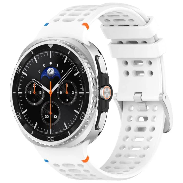 xDfind合金シルバーバックル通気穴シリコンウォッチバンド、Samsung Galaxy Watch8 / Watch8 Classic用