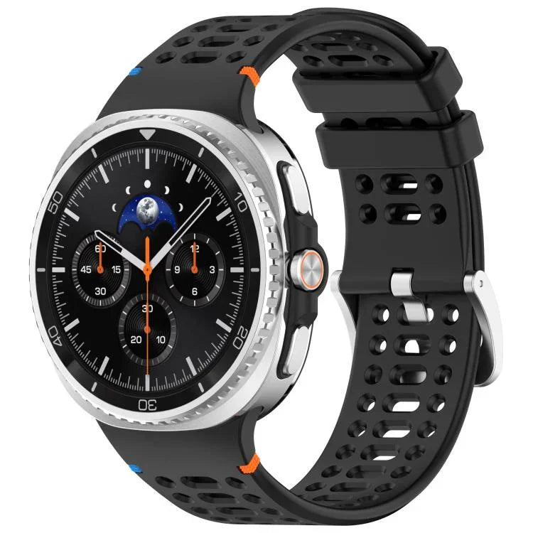 xDfind合金シルバーバックル通気穴シリコンウォッチバンド、Samsung Galaxy Watch8 / Watch8 Classic用