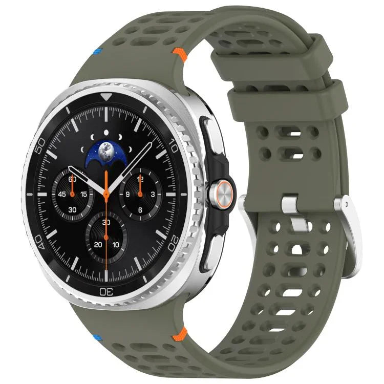 xDfind合金シルバーバックル通気穴シリコンウォッチバンド、Samsung Galaxy Watch8 / Watch8 Classic用