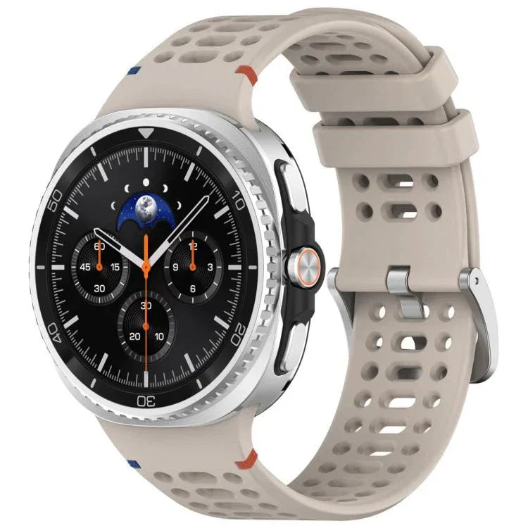 xDfind合金シルバーバックル通気穴シリコンウォッチバンド、Samsung Galaxy Watch8 / Watch8 Classic用