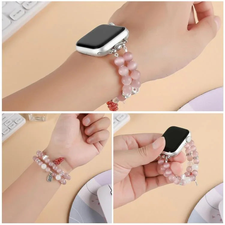 キャッツアイストーンビーズブレスレットウォッチバンド、Apple Watch 46mm / 49mm / 45mm / 44mm用、Apple Watch 42mm / 41mm / 40mm / 38mm用
