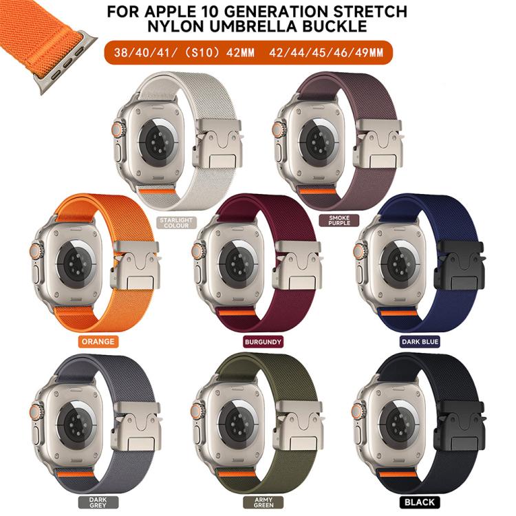 xDfind パラシュートバックル ストレッチナイロンウォッチバンド、Apple Watch 42 / 44 / 45 / 46 / 49mm用、Apple Watch 38 / 40 / 41 / S10 42mm用