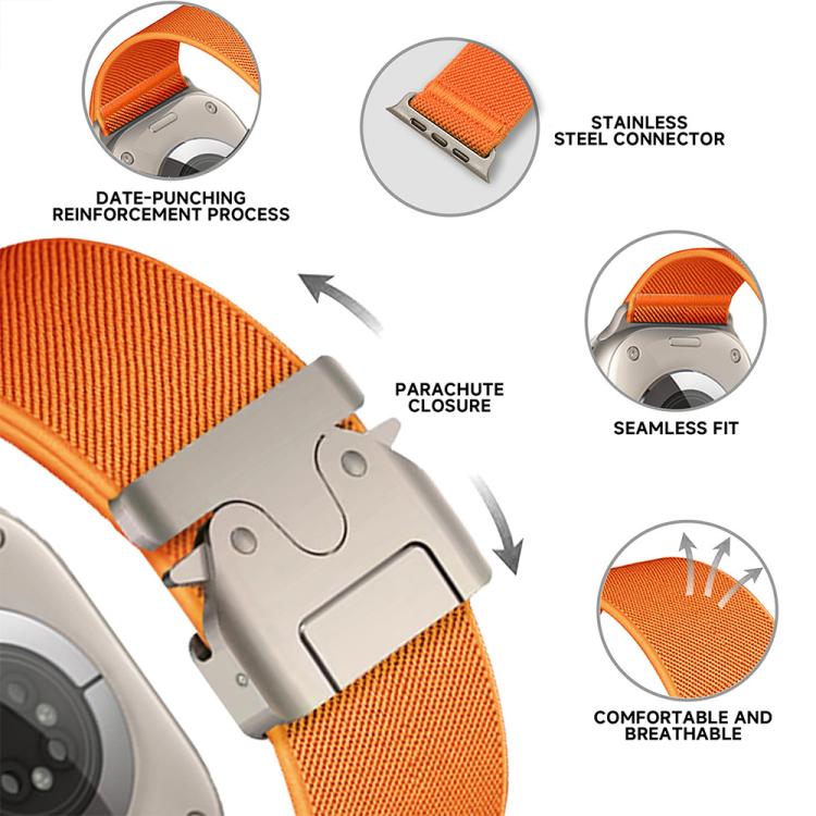 xDfind パラシュートバックル ストレッチナイロンウォッチバンド、Apple Watch 42 / 44 / 45 / 46 / 49mm用、Apple Watch 38 / 40 / 41 / S10 42mm用