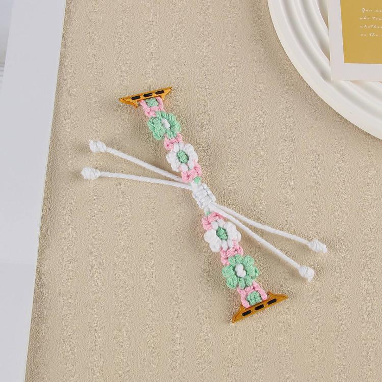 麻縄織り花柄ドローストリングウォッチバンド、Apple Watch 46mm / 49mm / 45mm / 44mm用、Apple Watch 42mm / 41mm / 40mm / 38mm用
