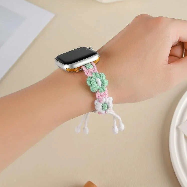 麻縄織り花柄ドローストリングウォッチバンド、Apple Watch 46mm / 49mm / 45mm / 44mm用、Apple Watch 42mm / 41mm / 40mm / 38mm用