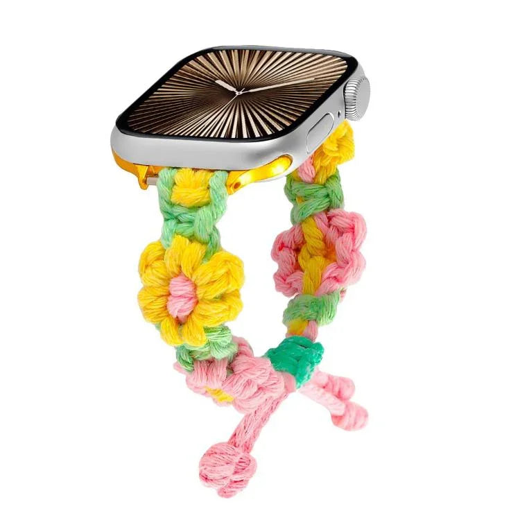 麻縄織り花柄ドローストリングウォッチバンド、Apple Watch 46mm / 49mm / 45mm / 44mm用、Apple Watch 42mm / 41mm / 40mm / 38mm用