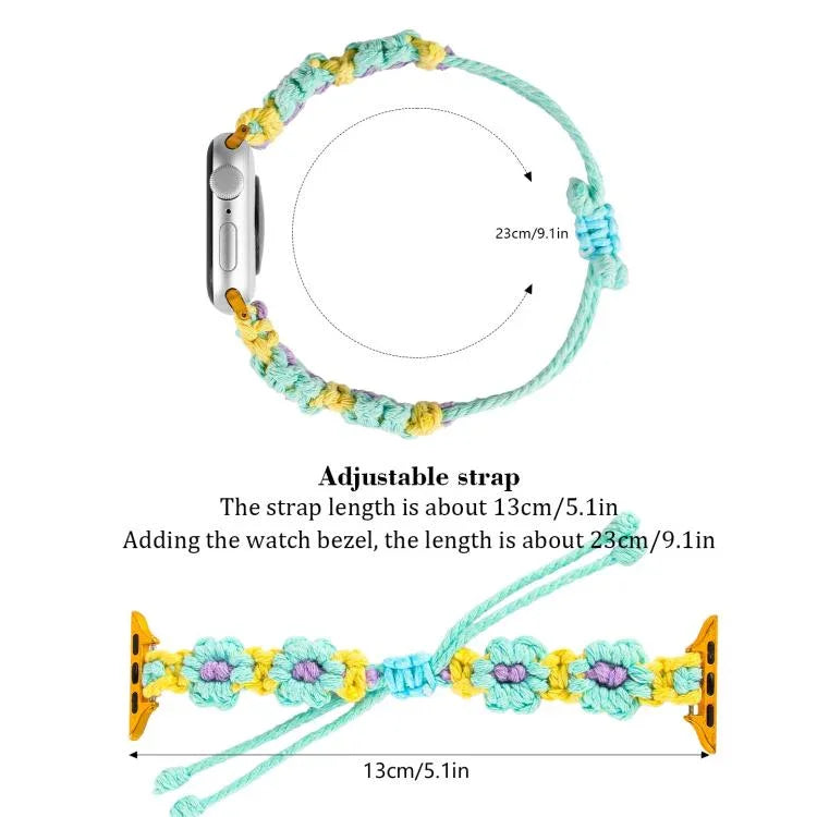 麻縄織り花柄ドローストリングウォッチバンド、Apple Watch 46mm / 49mm / 45mm / 44mm用、Apple Watch 42mm / 41mm / 40mm / 38mm用