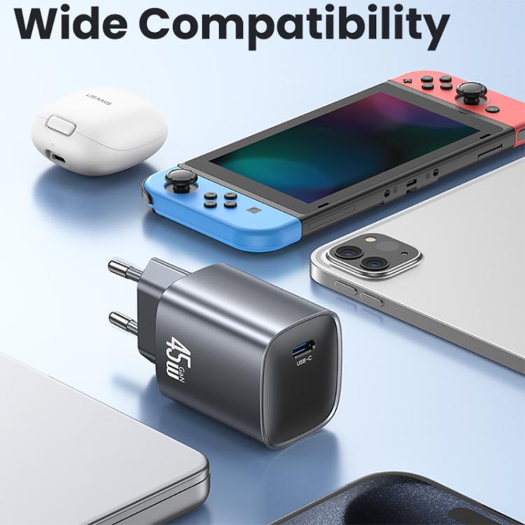 USAMS CC323 T66 45W USB-C / Type-C GaN急速充電器、EUプラグ、CC323