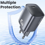 USAMS CC323 T66 45W USB-C / Type-C GaN急速充電器、EUプラグ、CC323
