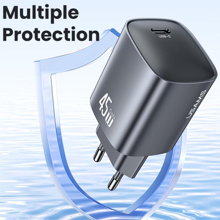 USAMS CC323 T66 45W USB-C / Type-C GaN急速充電器、EUプラグ、CC323