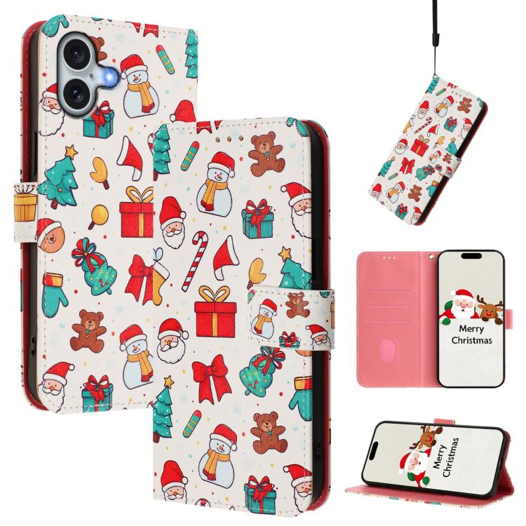 クリスマスシリーズ バックルレザー電話ケース ハンドストラップ付き、iPhone 17e / 16e 用、iPhone 17 Pro Max 用、iPhone 17 Pro 用、iPhone 17 用、iPhone Air 用、iPhone 16 Pro Max 用、iPhone 16 Pro 用、iPhone 16 Plus 用