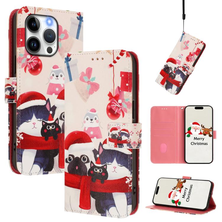 クリスマスシリーズ バックルレザー電話ケース ハンドストラップ付き、iPhone 17e / 16e 用、iPhone 17 Pro Max 用、iPhone 17 Pro 用、iPhone 17 用、iPhone Air 用、iPhone 16 Pro Max 用、iPhone 16 Pro 用、iPhone 16 Plus 用