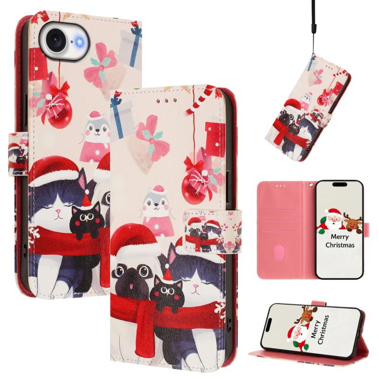 クリスマスシリーズ バックルレザー電話ケース ハンドストラップ付き、iPhone 17e / 16e 用、iPhone 17 Pro Max 用、iPhone 17 Pro 用、iPhone 17 用、iPhone Air 用、iPhone 16 Pro Max 用、iPhone 16 Pro 用、iPhone 16 Plus 用