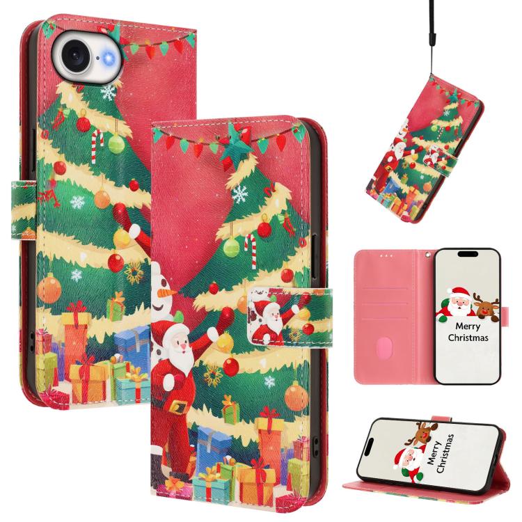 クリスマスシリーズ バックルレザー電話ケース ハンドストラップ付き、iPhone 17e / 16e 用、iPhone 17 Pro Max 用、iPhone 17 Pro 用、iPhone 17 用、iPhone Air 用、iPhone 16 Pro Max 用、iPhone 16 Pro 用、iPhone 16 Plus 用