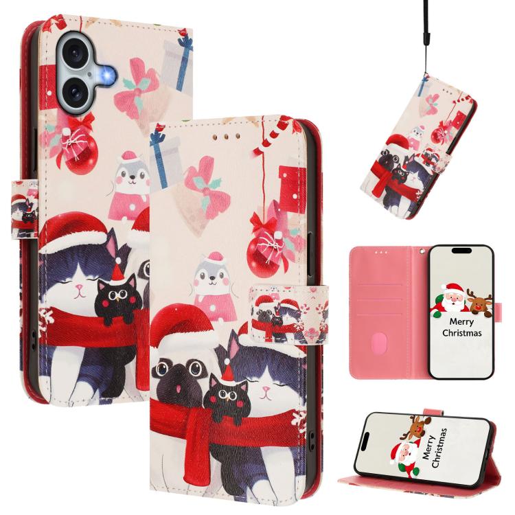 クリスマスシリーズ バックルレザー電話ケース ハンドストラップ付き、iPhone 17e / 16e 用、iPhone 17 Pro Max 用、iPhone 17 Pro 用、iPhone 17 用、iPhone Air 用、iPhone 16 Pro Max 用、iPhone 16 Pro 用、iPhone 16 Plus 用