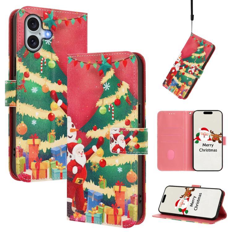 クリスマスシリーズ バックルレザー電話ケース ハンドストラップ付き、iPhone 17e / 16e 用、iPhone 17 Pro Max 用、iPhone 17 Pro 用、iPhone 17 用、iPhone Air 用、iPhone 16 Pro Max 用、iPhone 16 Pro 用、iPhone 16 Plus 用