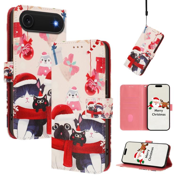 クリスマスシリーズ バックルレザー電話ケース ハンドストラップ付き、iPhone 17e / 16e 用、iPhone 17 Pro Max 用、iPhone 17 Pro 用、iPhone 17 用、iPhone Air 用、iPhone 16 Pro Max 用、iPhone 16 Pro 用、iPhone 16 Plus 用