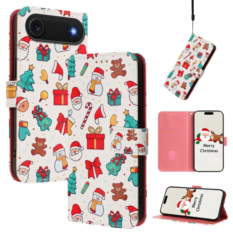 クリスマスシリーズ バックルレザー電話ケース ハンドストラップ付き、iPhone 17e / 16e 用、iPhone 17 Pro Max 用、iPhone 17 Pro 用、iPhone 17 用、iPhone Air 用、iPhone 16 Pro Max 用、iPhone 16 Pro 用、iPhone 16 Plus 用