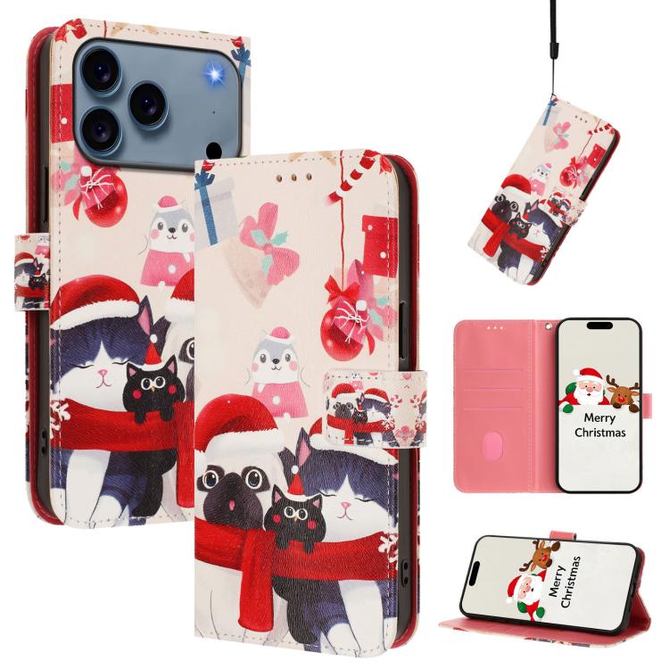 クリスマスシリーズ バックルレザー電話ケース ハンドストラップ付き、iPhone 17e / 16e 用、iPhone 17 Pro Max 用、iPhone 17 Pro 用、iPhone 17 用、iPhone Air 用、iPhone 16 Pro Max 用、iPhone 16 Pro 用、iPhone 16 Plus 用