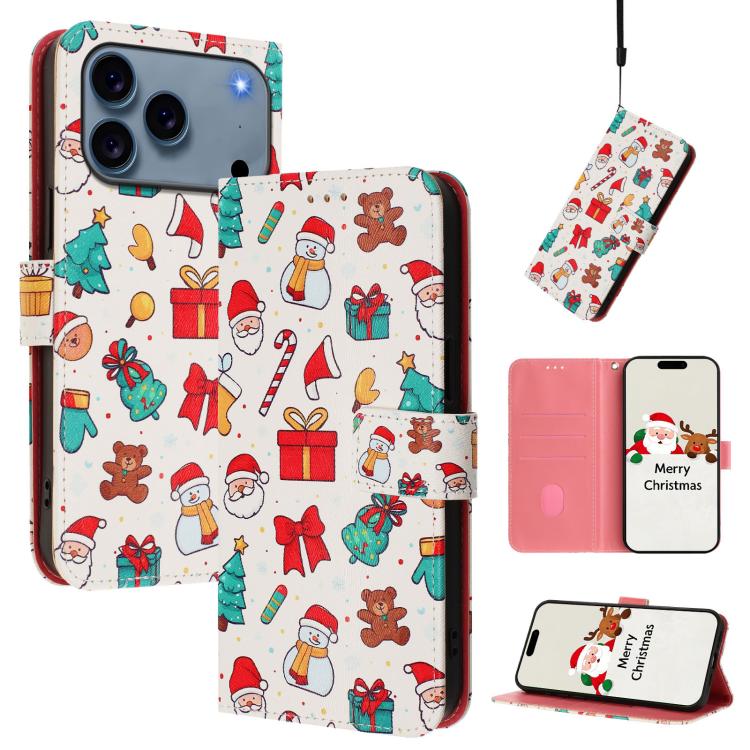 クリスマスシリーズ バックルレザー電話ケース ハンドストラップ付き、iPhone 17e / 16e 用、iPhone 17 Pro Max 用、iPhone 17 Pro 用、iPhone 17 用、iPhone Air 用、iPhone 16 Pro Max 用、iPhone 16 Pro 用、iPhone 16 Plus 用