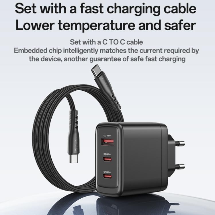 Yesido YC144C 65W 3ポート急速充電器 1m Type-C ケーブル付き、YC144C