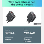 Yesido YC144C 65W 3ポート急速充電器 1m Type-C ケーブル付き、YC144C