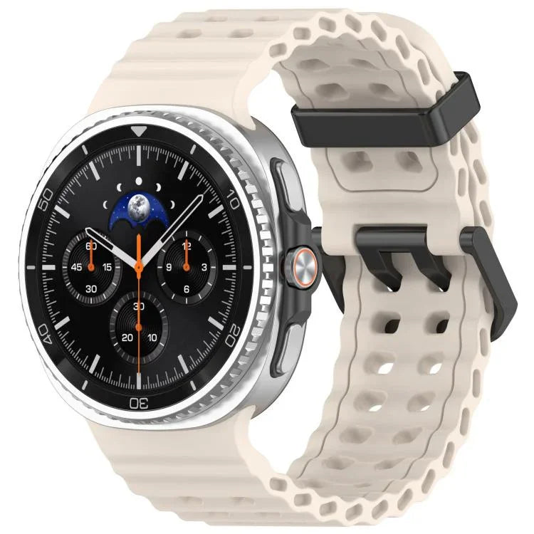 xDfind ブラックバックルオーシャン単色二列穴シリコンウォッチバンド、Samsung Galaxy Watch8 / 8 Classic 用