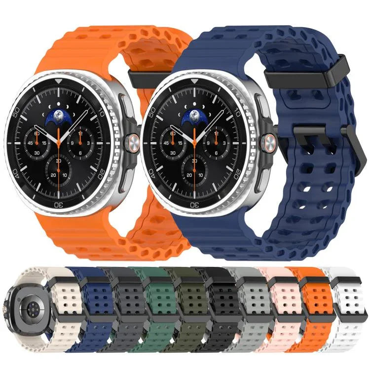 xDfind ブラックバックルオーシャン単色二列穴シリコンウォッチバンド、Samsung Galaxy Watch8 / 8 Classic 用