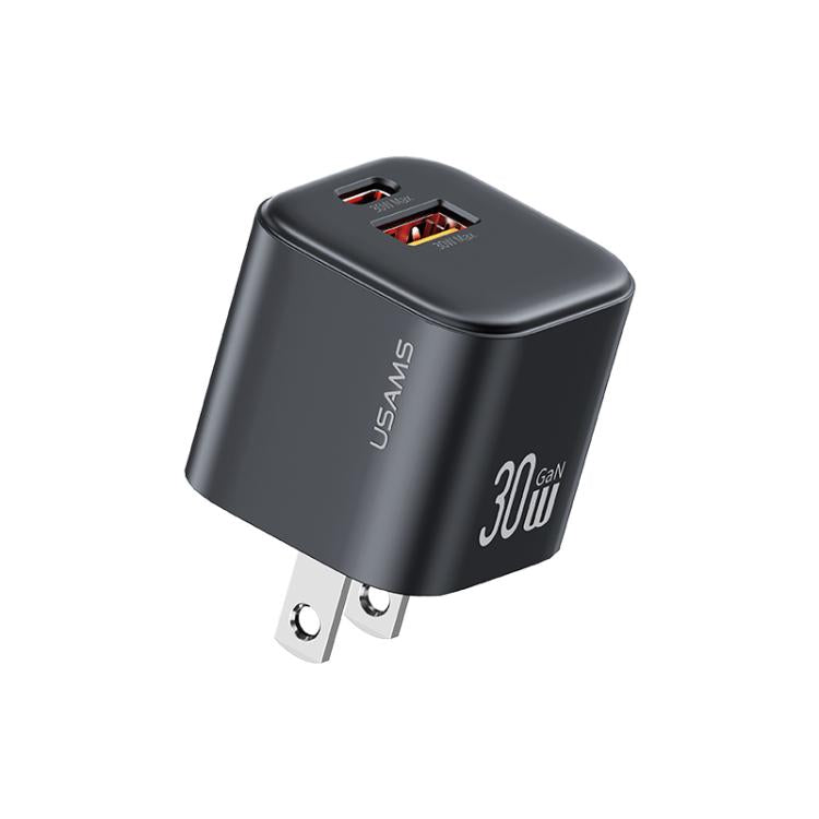 USAMS CC270 30W GaN USB-C / Type-CおよびUSBデュアルポート ミニ急速充電器、USプラグ