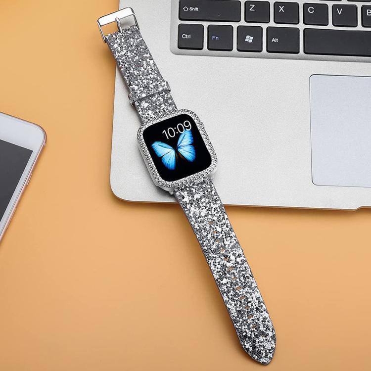 xDfind グリッターシークインレザーウォッチバンド、Apple Watch 42 / 44 / 45 / 46 / 49mm用、Apple Watch 38 / 40 / 41 / S10 42mm用