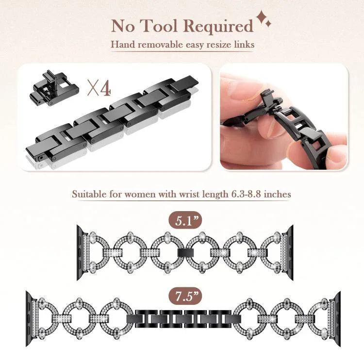 xDfind O字型ダイヤモンドメタルウォッチバンド、Apple Watch 42 / 44 / 45 / 46 / 49mm用、Apple Watch 38 / 40 / 41 / S10 42mm用