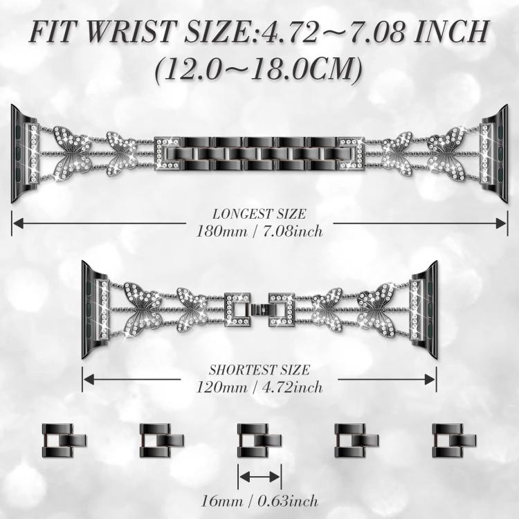 xDfind バタフライ型ダイヤモンドメタルウォッチバンド、Apple Watch 42 / 44 / 45 / 46 / 49mm用、Apple Watch 38 / 40 / 41 / S10 42mm用