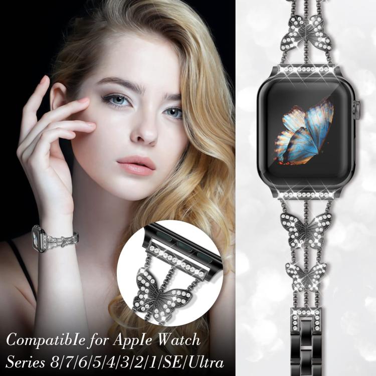 xDfind バタフライ型ダイヤモンドメタルウォッチバンド、Apple Watch 42 / 44 / 45 / 46 / 49mm用、Apple Watch 38 / 40 / 41 / S10 42mm用