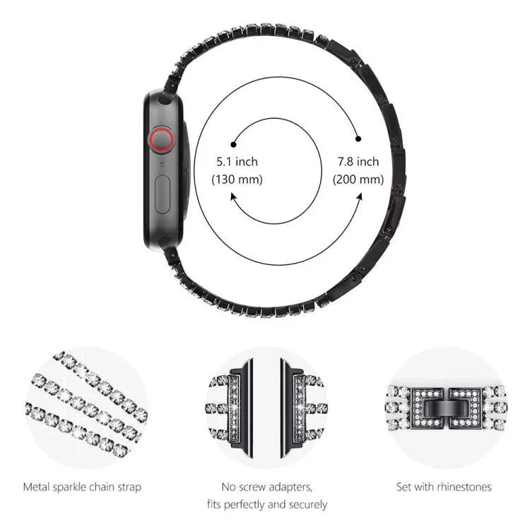 xDfind スリーダイヤモンドメタルウォッチバンド、Apple Watch 42 / 44 / 45 / 46 / 49mm用、Apple Watch 38 / 40 / 41 / S10 42mm用