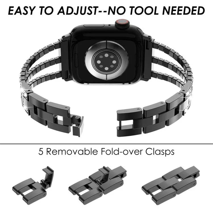xDfind スリーダイヤモンドメタルウォッチバンド、Apple Watch 42 / 44 / 45 / 46 / 49mm用、Apple Watch 38 / 40 / 41 / S10 42mm用