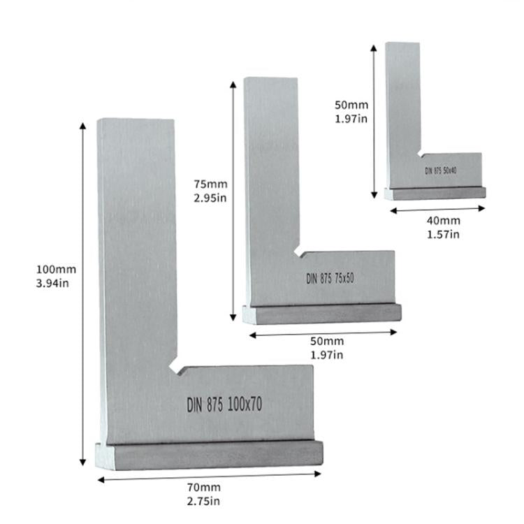 90度フラットエッジ木工用L字型炭素鋼ナイフエッジセット スクエア、50x40、75x50、100x70、3本セット