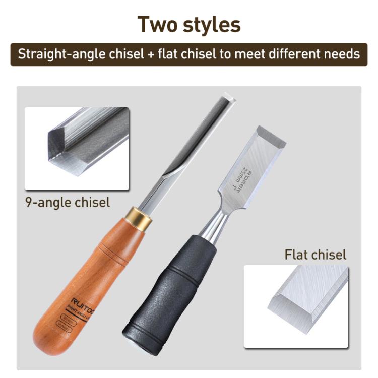 RUITOOL Knockable Through Handle Woodworking Chisel Slotting Chisel Carving Tool, Right Angle Chisel, Right Angle+Flat Chisel
