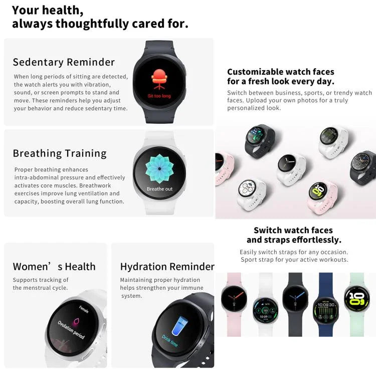 HD8 mini 1.29インチ BT5.4 スポーツスマートウォッチ、Bluetooth通話 / 睡眠 / 血中酸素 / 心拍数 / 血圧健康モニター対応