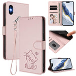 Embossed Heart Cat Leather Phone Case with Hand Strap, For iPhone XR, For iPhone XS Max, For iPhone 7 Plus / 8 Plus