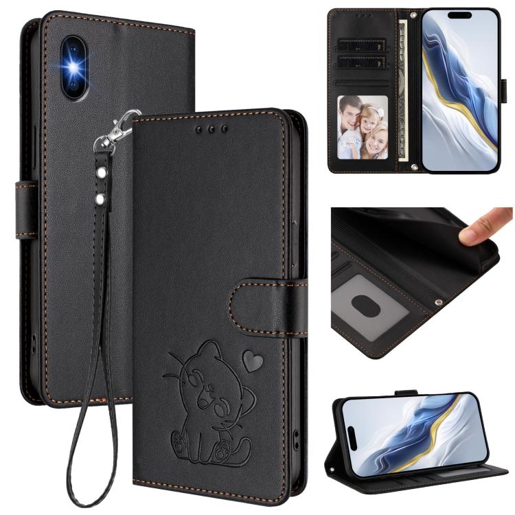 Embossed Heart Cat Leather Phone Case with Hand Strap, For iPhone XR, For iPhone XS Max, For iPhone 7 Plus / 8 Plus