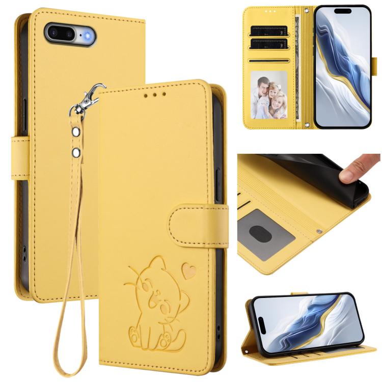Embossed Heart Cat Leather Phone Case with Hand Strap, For iPhone XR, For iPhone XS Max, For iPhone 7 Plus / 8 Plus