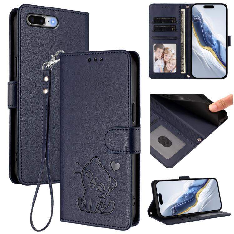 Embossed Heart Cat Leather Phone Case with Hand Strap, For iPhone XR, For iPhone XS Max, For iPhone 7 Plus / 8 Plus