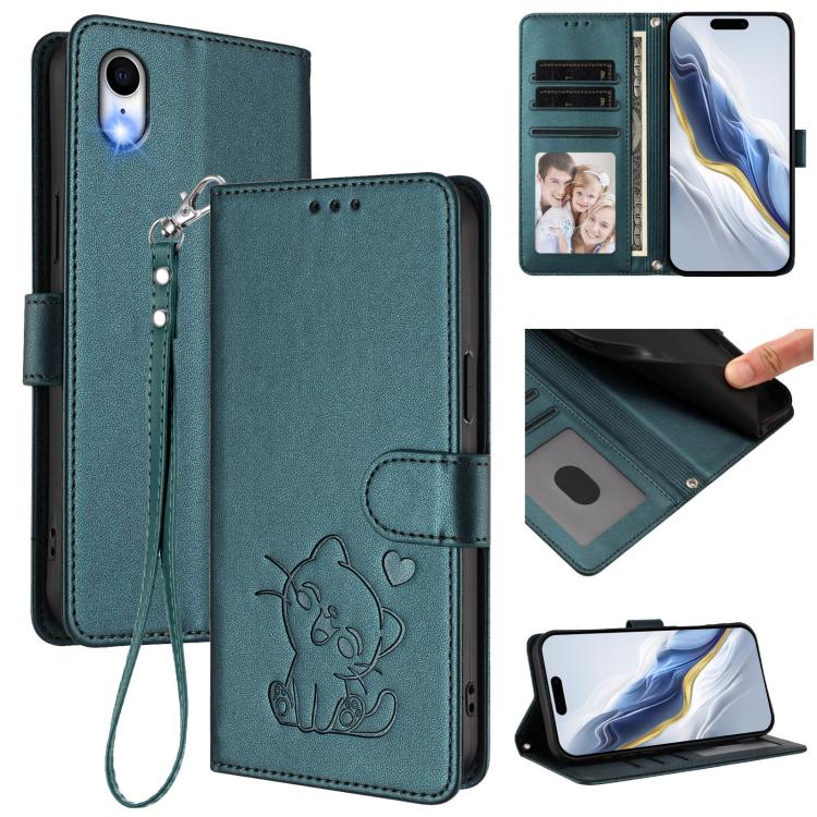 Embossed Heart Cat Leather Phone Case with Hand Strap, For iPhone XR, For iPhone XS Max, For iPhone 7 Plus / 8 Plus
