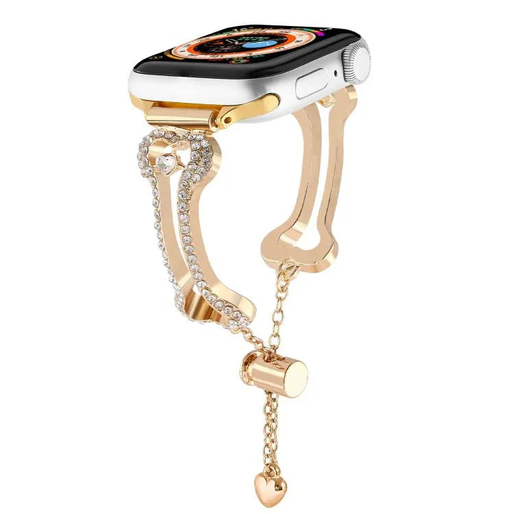 ボーンチェーン型ダイヤモンドメタルウォッチバンド、Apple Watch 46mm / 49mm / 45mm / 44mm用、Apple Watch 42mm / 41mm / 40mm / 38mm用