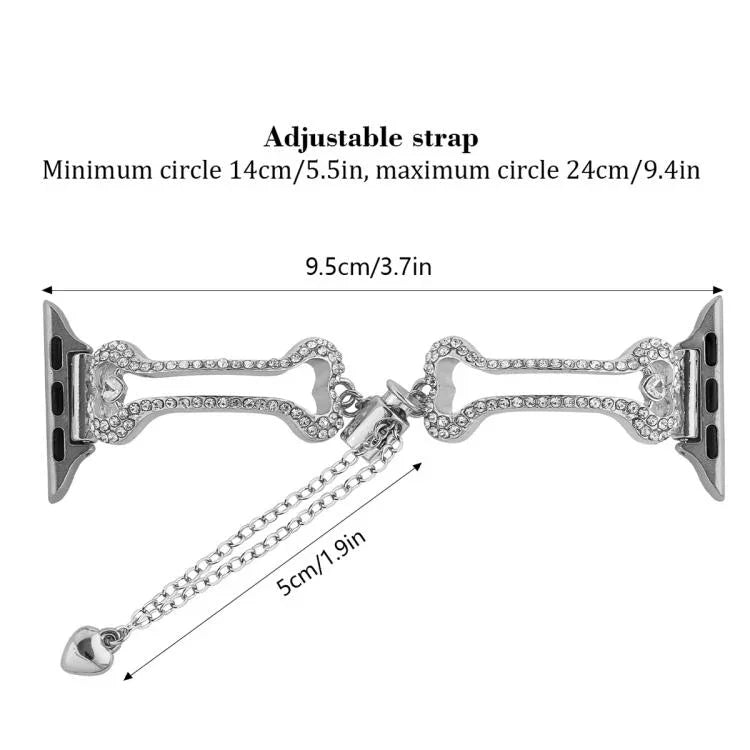 ボーンチェーン型ダイヤモンドメタルウォッチバンド、Apple Watch 46mm / 49mm / 45mm / 44mm用、Apple Watch 42mm / 41mm / 40mm / 38mm用