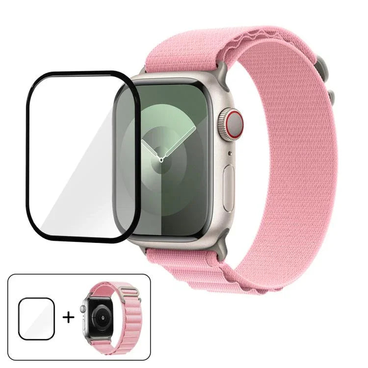 バックルループ ナイロンウォッチバンド 3Dカーブフィルム付き、Apple Watch シリーズ10 46mm用