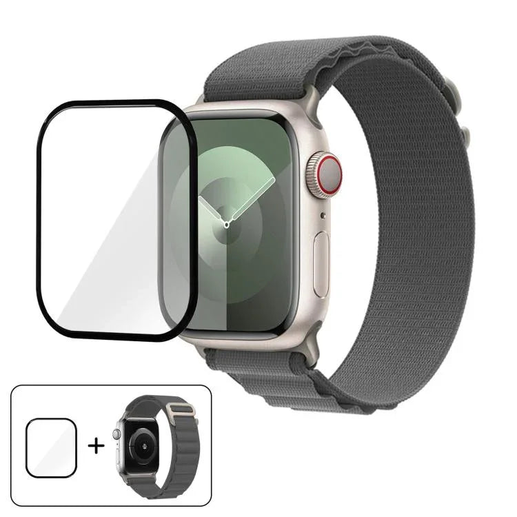 バックルループナイロンウォッチバンド 3Dカーブフィルム付き、Apple Watch Series 45mm用