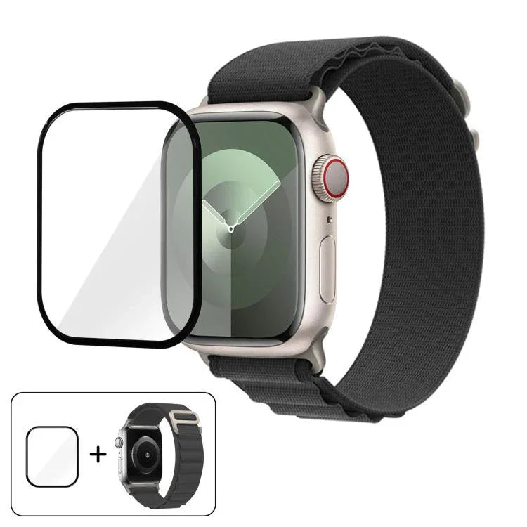 バックルループナイロンウォッチバンド 3Dカーブフィルム付き、Apple Watch Series 45mm用